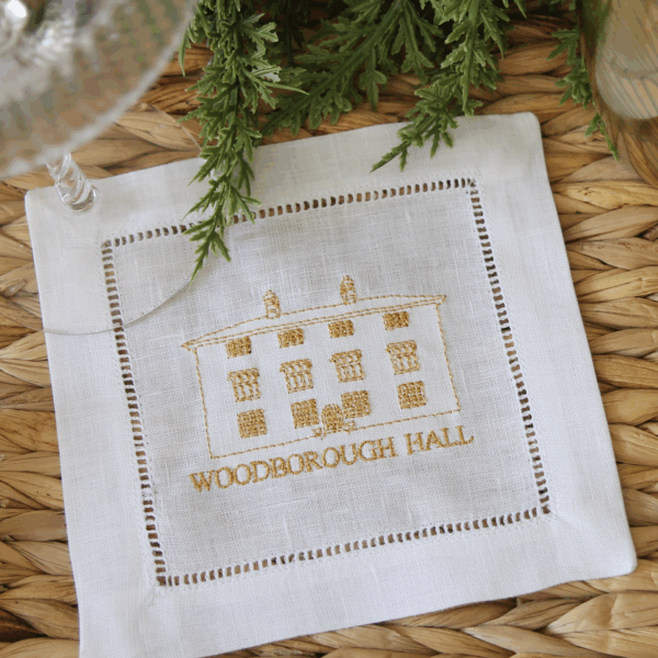 LINEN HEMSTITCH COCKTAIL NAPKIN - Personalised House Wedding Venue Portrait Embroidered onto Napkin
