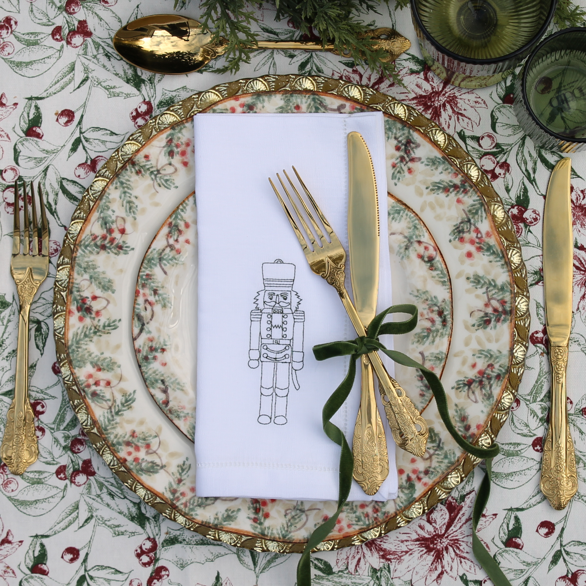 LINEN HEMSTITCH NAPKIN Christmas Nutcracker Napkin