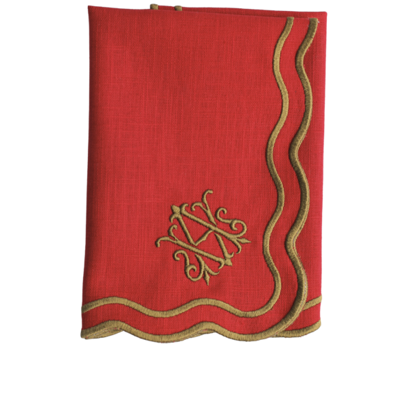 The Studio Napkin Collection Plain hem, Hemstitch & Scallop Napkins Burgundy Anna Double Wavy Couture Monogram