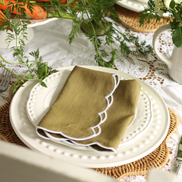 The Studio Napkin Collection Plain-hem, Hemstitch & Scallop Napkins Olive
