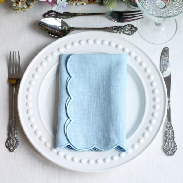 The Studio Napkin Collection Plain-hem, Hemstitch & Scallop Napkins Pale Blue