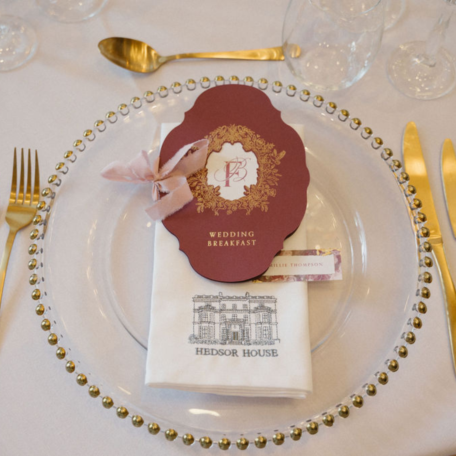 COTTON NAPKINS Personalised House Wedding Venue Portrait Embroidered onto Napkins, Hedsor House