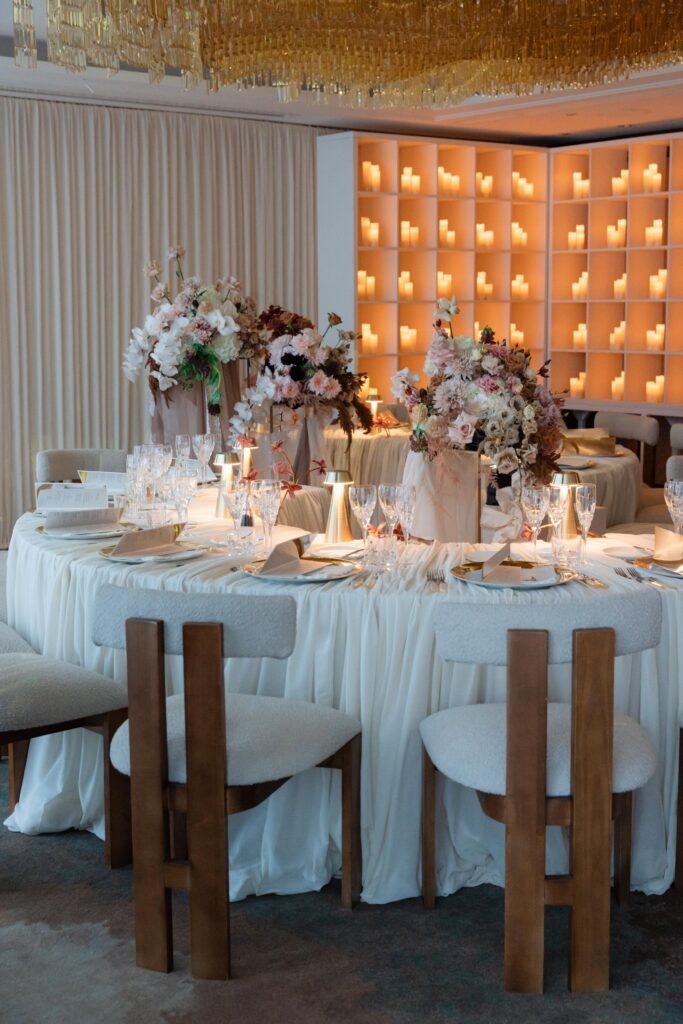 Luxury Wedding Tables with Embroidered Napkins at The Shard