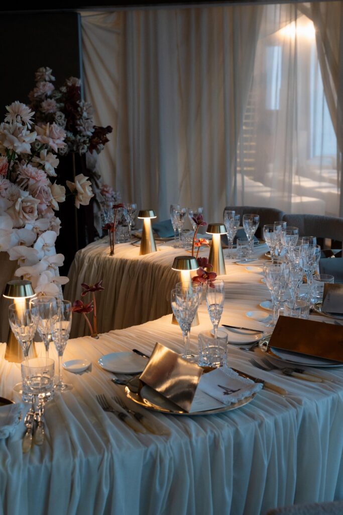 Luxury Wedding Tables with Embroidered Napkins at The Shard