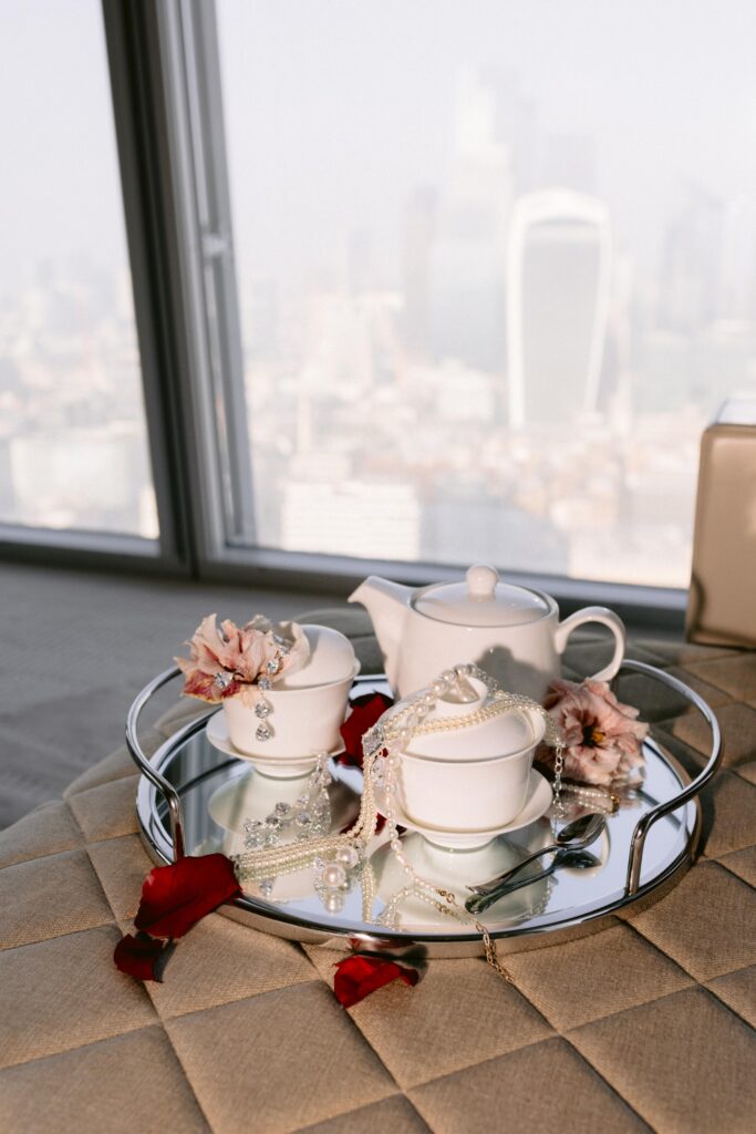 Luxury Wedding Tables with Embroidered Napkins at The Shard