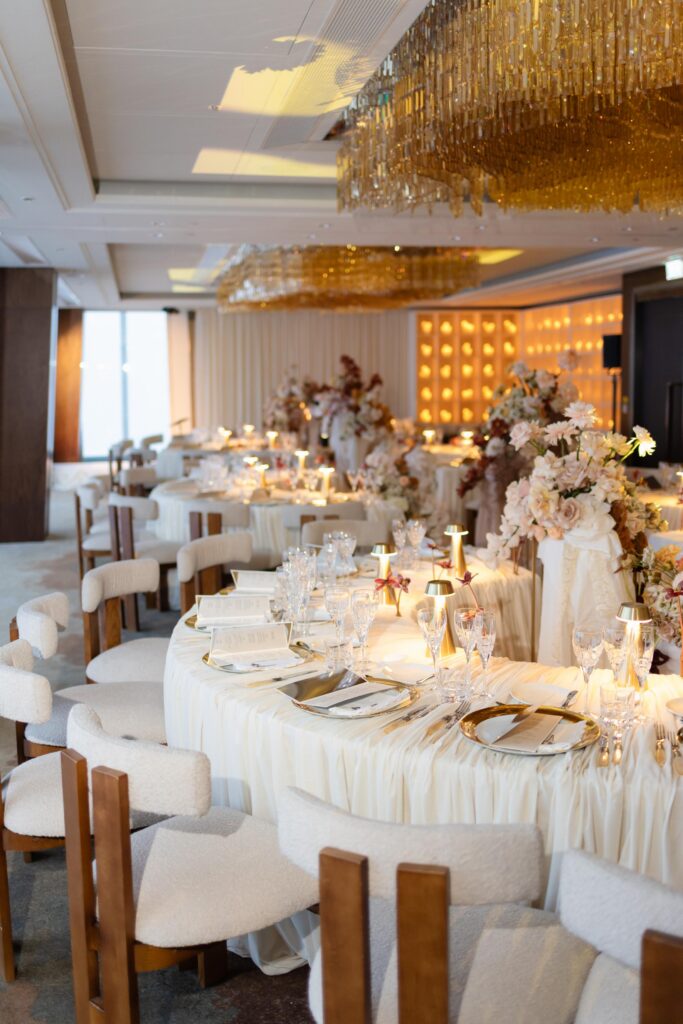 Luxury Wedding Tables with Embroidered Napkins at The Shard