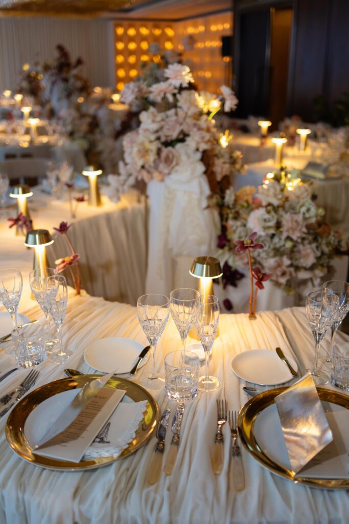 Luxury Wedding Tables with Embroidered Napkins at The Shard