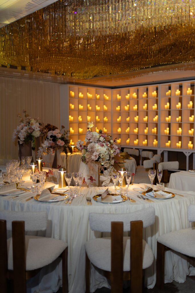 Luxury Wedding Tables with Embroidered Napkins at The Shard