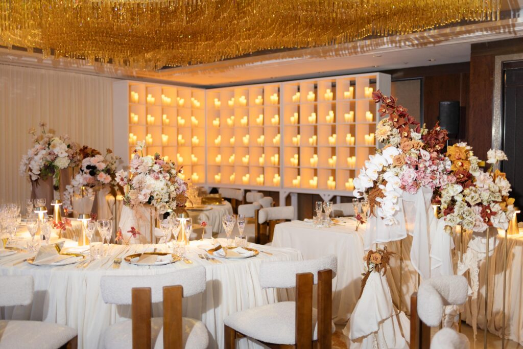 Luxury Wedding Tables with Embroidered Napkins at The Shard