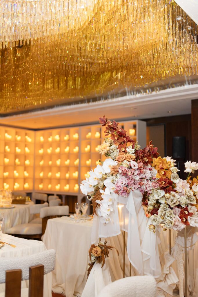 Luxury Wedding Tables with Embroidered Napkins at The Shard
