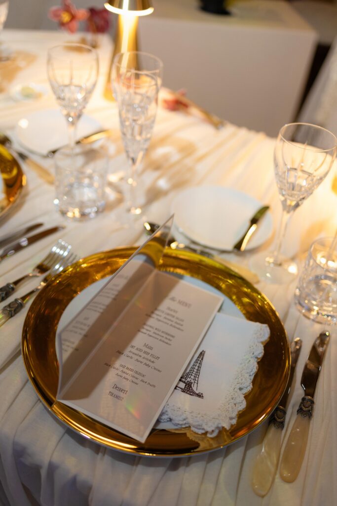 Luxury Wedding Tables with Embroidered Napkins at The Shard