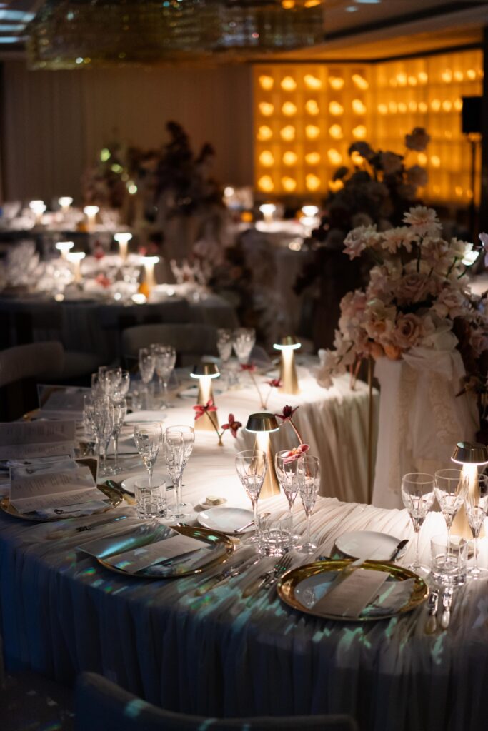 Luxury Wedding Tables with Embroidered Napkins at The Shard