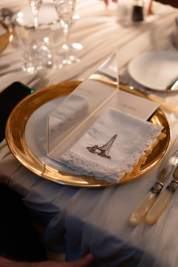 Luxury Wedding Tables with Embroidered Napkins at The Shard