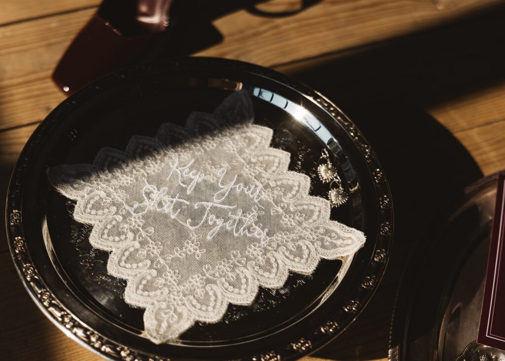 A Modern Wedding Tablescape with Heirloom Lace Accessories