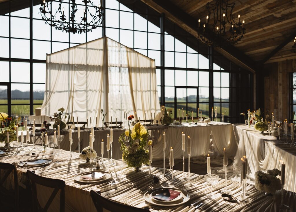 A Modern Wedding Tablescape with Heirloom Lace Accessories