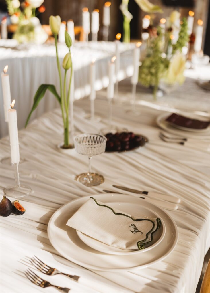 A Modern Wedding Tablescape with Heirloom Lace Accessories