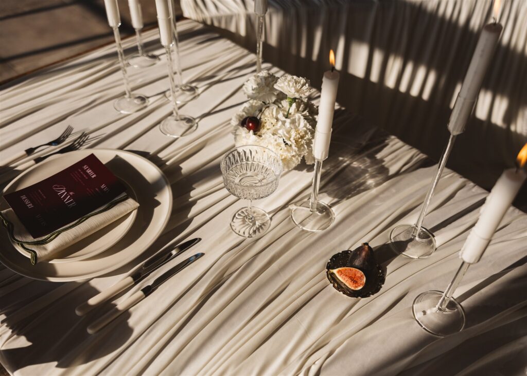 A Modern Wedding Tablescape with Heirloom Lace Accessories