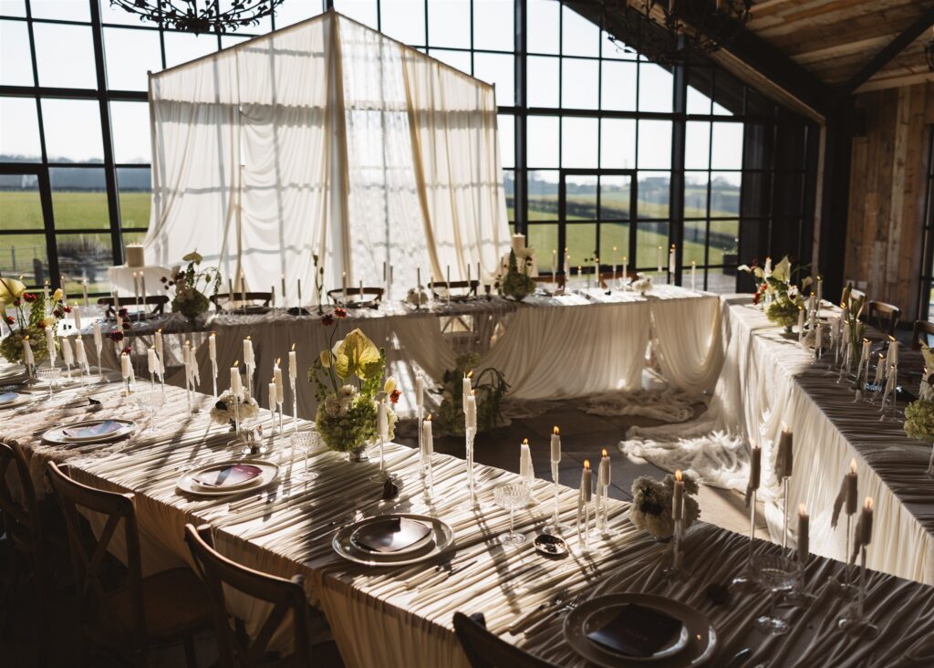 A Modern Wedding Tablescape with Heirloom Lace Accessories