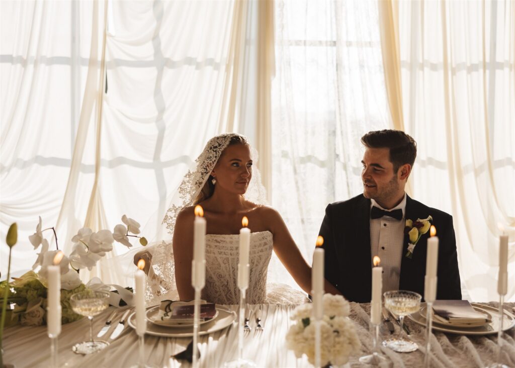 A Modern Wedding Tablescape with Heirloom Lace Accessories