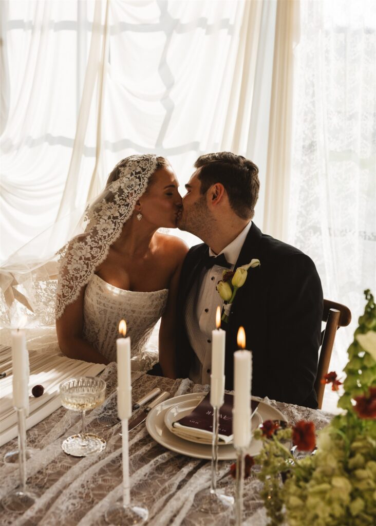 A Modern Wedding Tablescape with Heirloom Lace Accessories