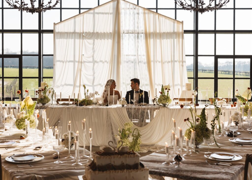A Modern Wedding Tablescape with Heirloom Lace Accessories