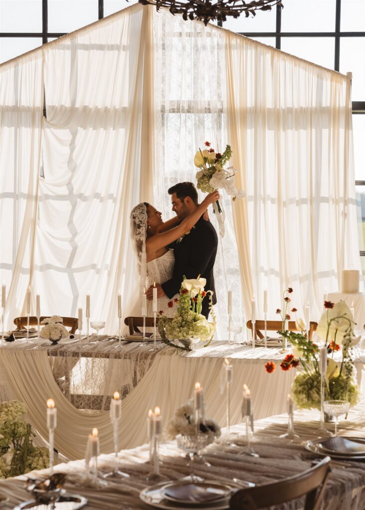 A Modern Wedding Tablescape with Heirloom Lace Accessories