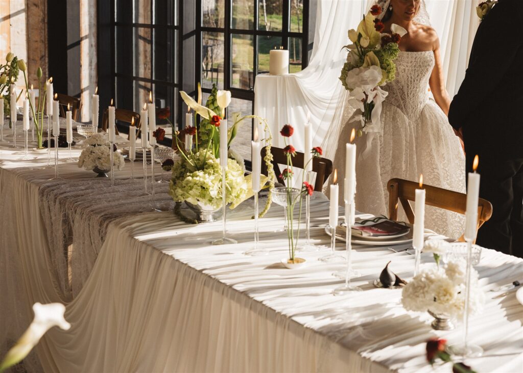 A Modern Wedding Tablescape with Heirloom Lace Accessories