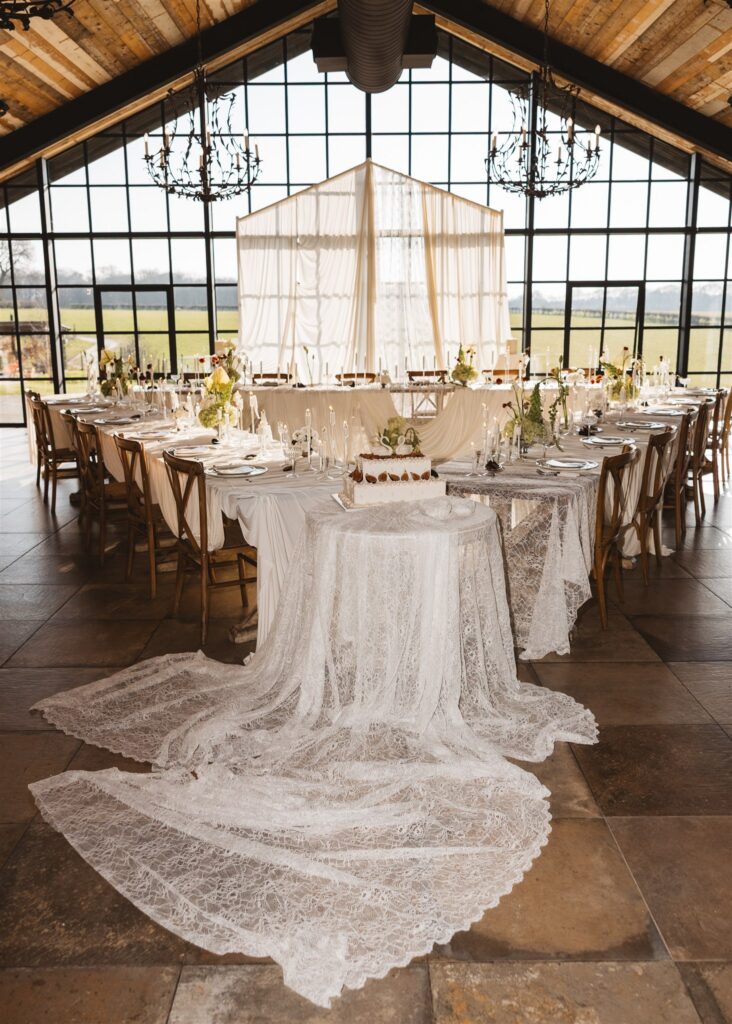 A Modern Wedding Tablescape with Heirloom Lace Accessories