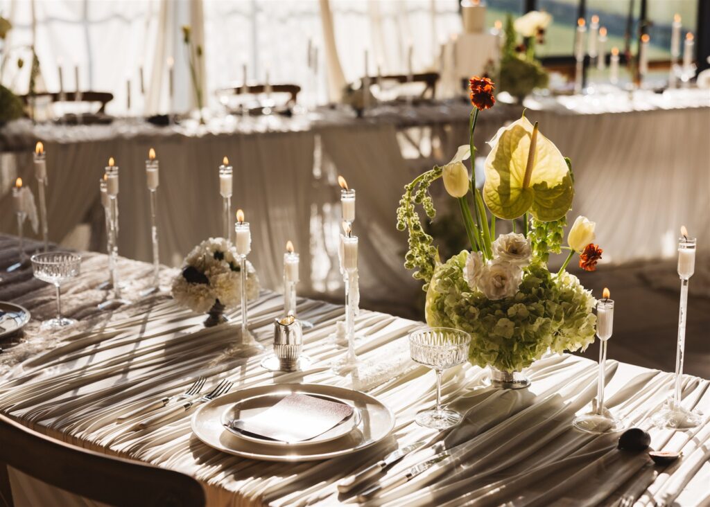 A Modern Wedding Tablescape with Heirloom Lace Accessories