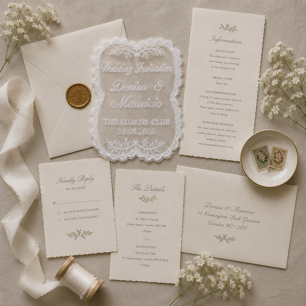 A6 Silk Organza Lace Wedding Invitation or Save the Date - Image 2