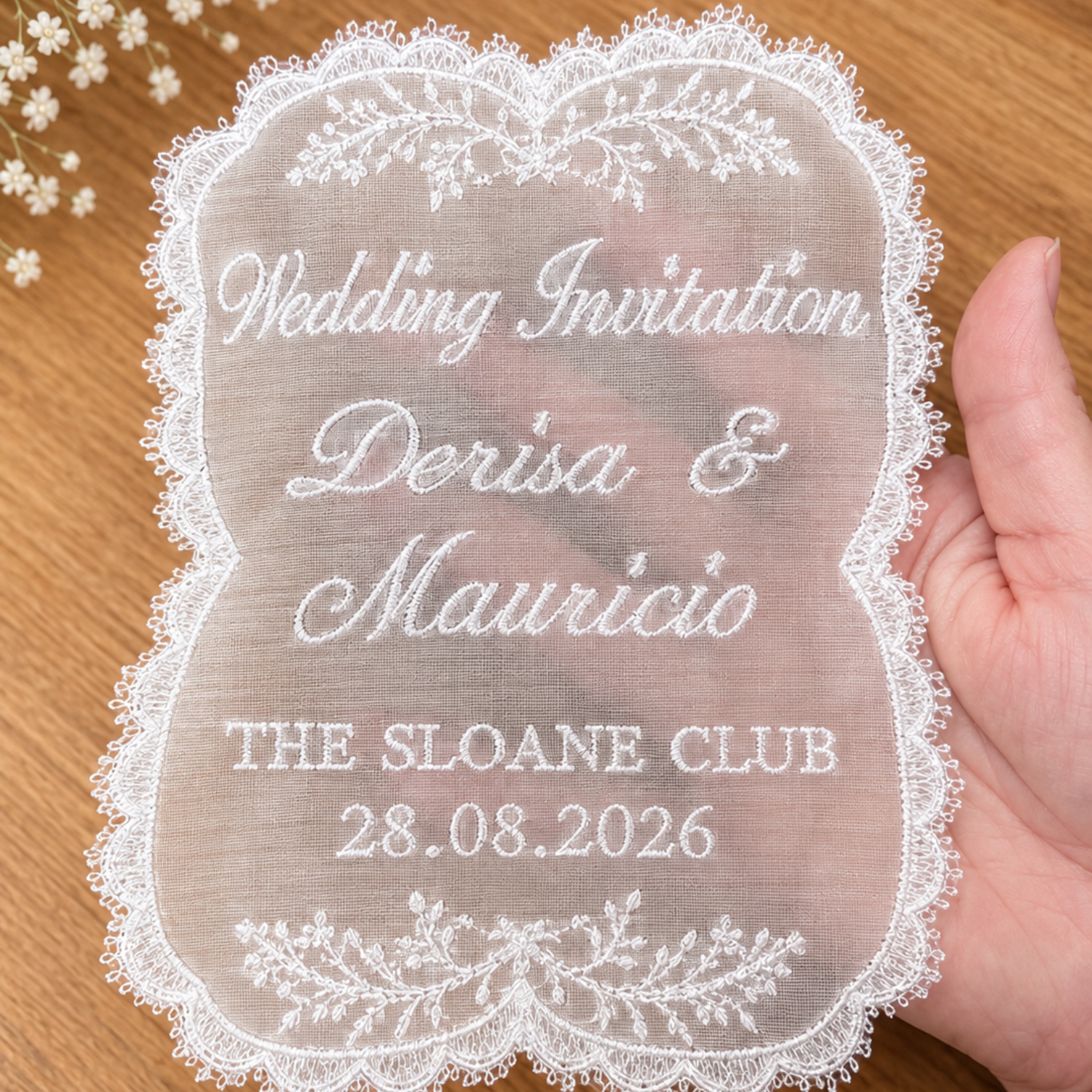 A6 Silk Organza Lace Wedding Invitation or Save the Date - Image 3