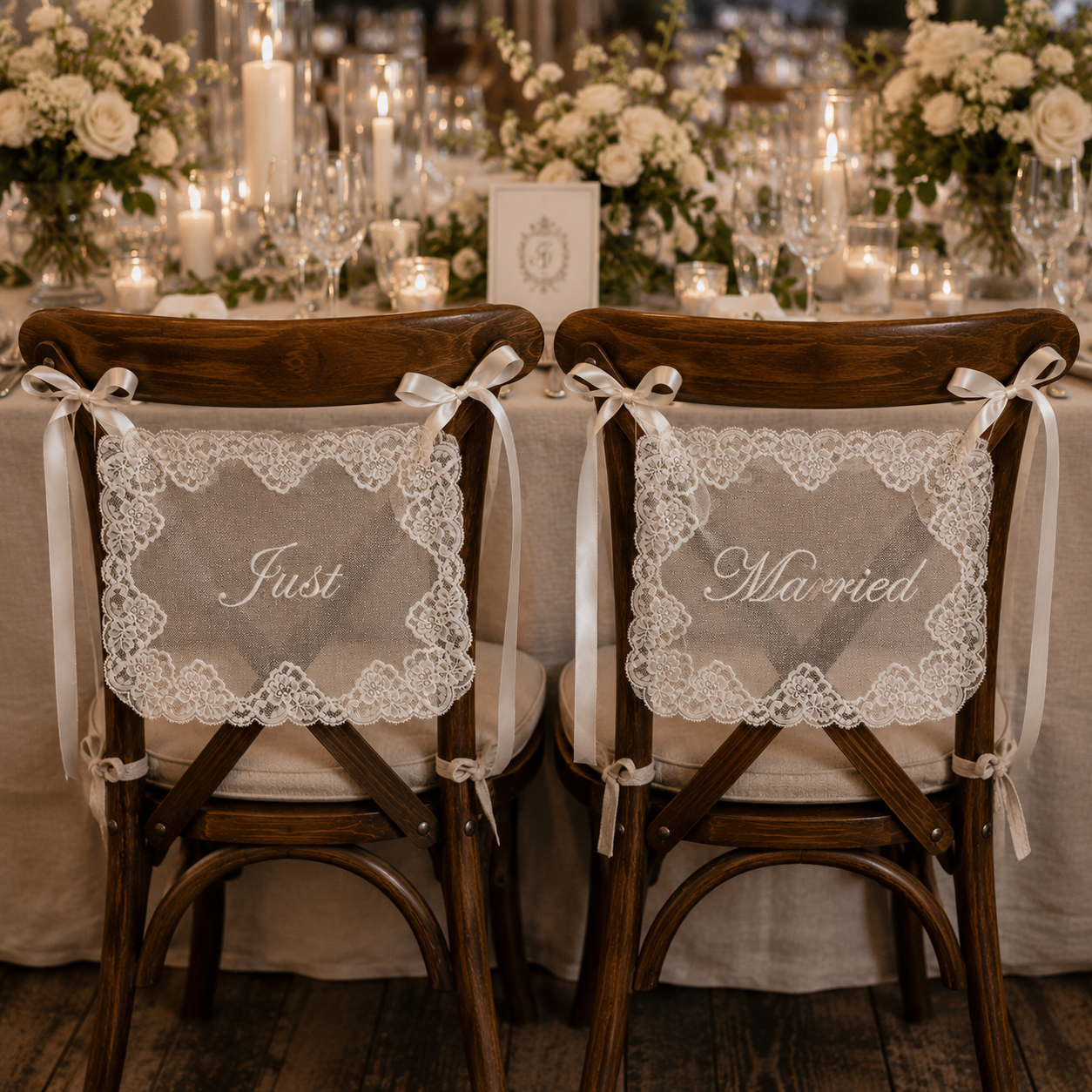 Personalised Lace Wedding Chair Signs