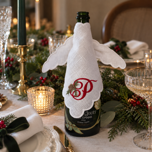 Personalised Champagne Bottle Wrap Christmas Pine Monogram