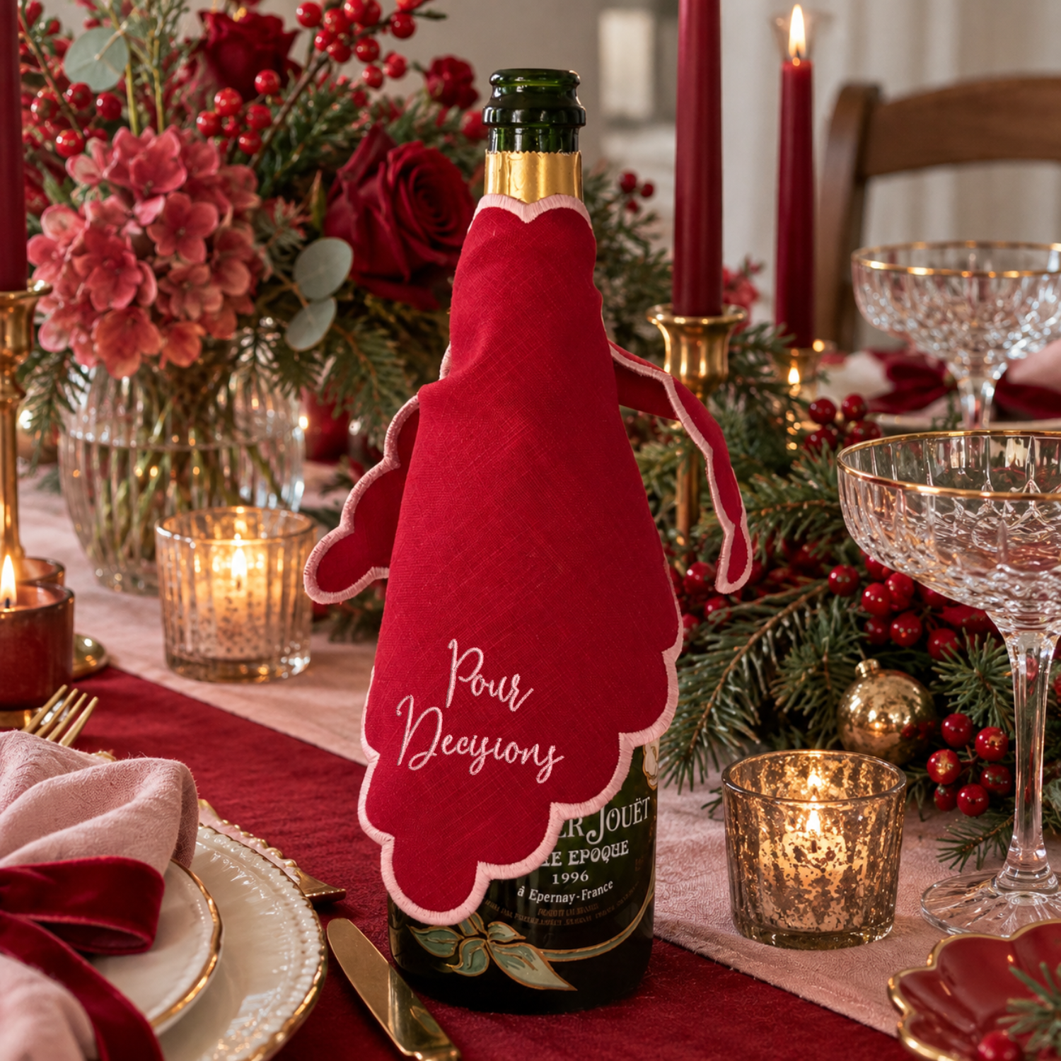 Personalised Champagne Bottle Wrap Red and Pink