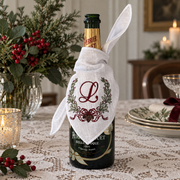 Personalised Christmas Champagne Bottle Wrap Embroidered