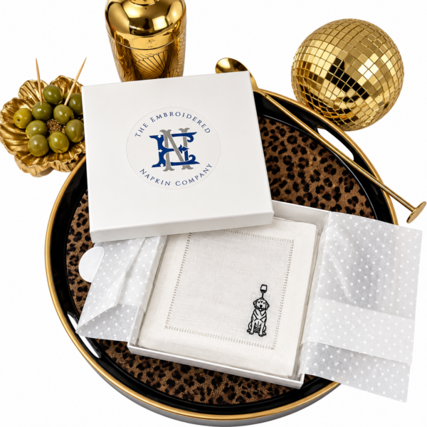 LINEN HEMSTITCH NAPKINS Dogs and cocktails napkins