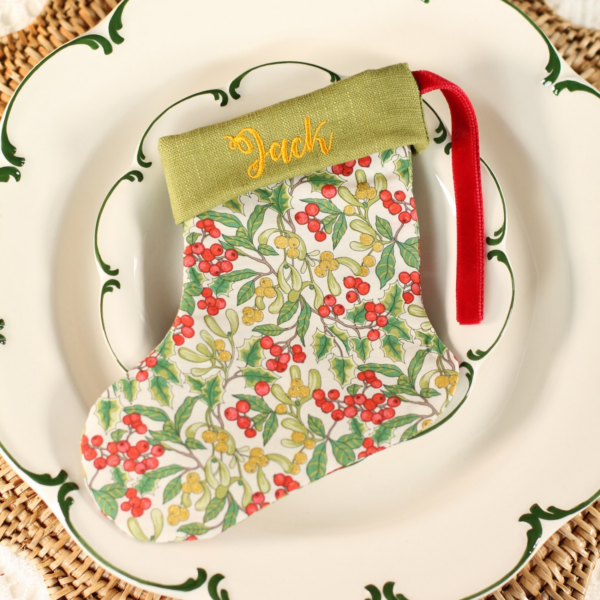Personalised Mini Christmas Stocking with Liberty Fabric