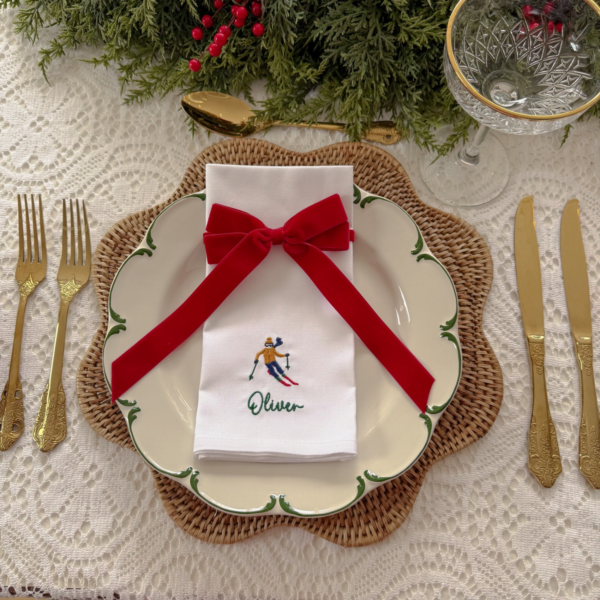 Set of Four Napkins Personalised Skier Napkins